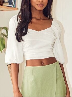 Lulus Take On The Trend White Pleated Puff Sleeve Crop Top Size S